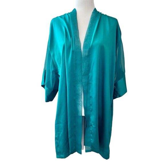 Victoria’s Secret vintage robe emerald green sheer sleeves wrap front gold label - Picture 1 of 9